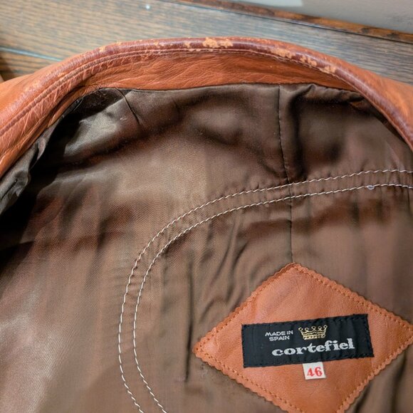 Cortefiel Vintage Brown Leather Coat Size 46 - Picture 9 of 13
